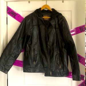 Vintage real leather hooded leather jacket